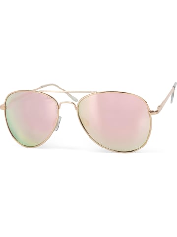 styleBREAKER Piloten Sonnenbrille in Gold / Pink verspiegelt