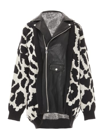 NAEMI Damen Strickjacke in Schwarz Wollweiss