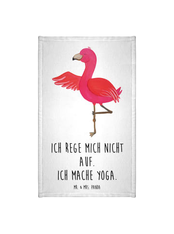 Mr. & Mrs. Panda Gästehandtuch Flamingo Yoga mit Spruch in Weiß