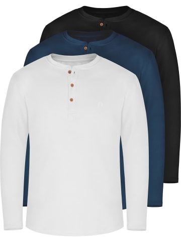 normani 3er Set Herren Langarm Shirts aus Bio-Baumwolle Neuville in Marine/Schwarz/Weiß