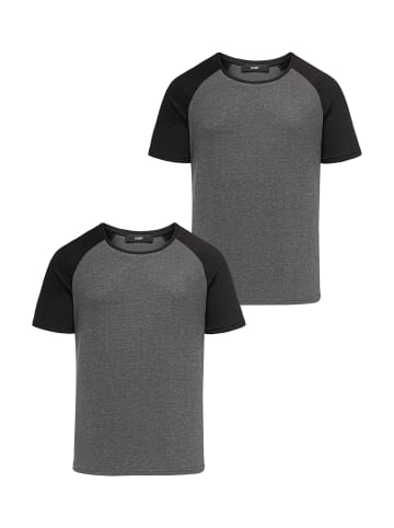 Humy T-Shirt 2er Set mit Raglanärmeln im Colorblock Design in Anthrazit