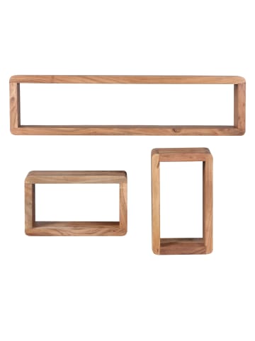 KADIMA DESIGN Wandregal Massivholz | 3-teiliges Set, Abgerundet, Hohe Belastbarkeit in Beige