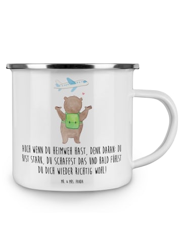 Mr. & Mrs. Panda Emaille Becher Heimweh überwinden mit Spruch in Weiß