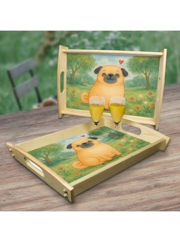 Mr. & Mrs. Panda Holztablett Mops Design ohne Spruch in Weiß