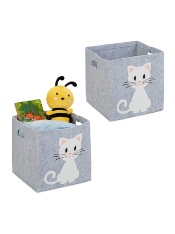 relaxdays 2 x Aufbewahrungskorb "Katze" in Grau  - (B)34 x (H)33 x (T)32 cm