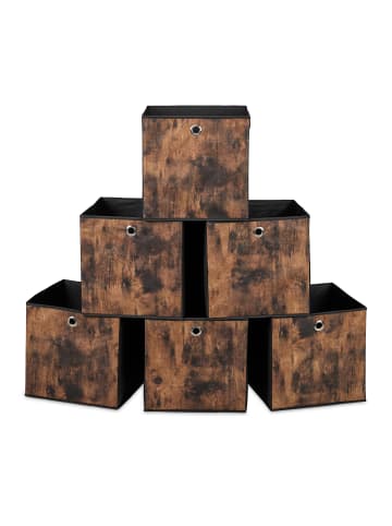 relaxdays 6 x Aufbewahrungsbox in Schwarz/ Braun - (B)30 x (H)30 x (T)30 cm
