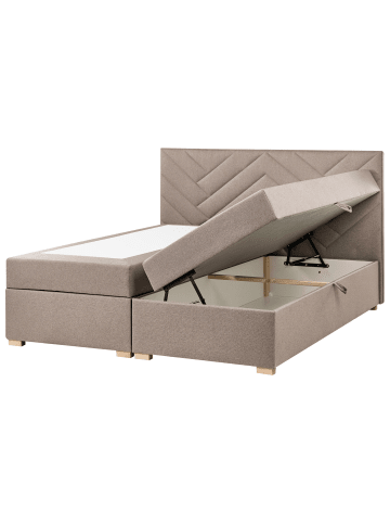 Beliani Boxspring Bett ESQUIRE in Beige/Braun - (W) 186 x (H) 114 x (L) 211 cm