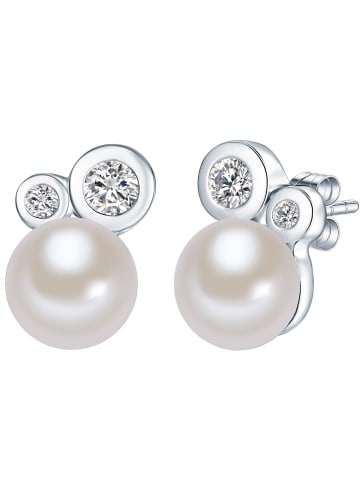Valero Pearls Perlen-Ohrstecker Sterling Silber Zirkonia Süßwasser-Zuchtperle in weiß