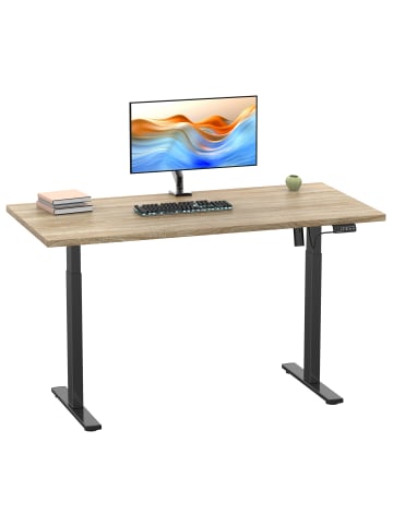 VCM  Schreibtisch Bürotisch höhenverstellbar Lona 110x80 in Schwarz / Sonoma-Eiche