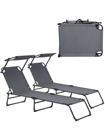 casa.pro Sonnenliege Lomeda 2er Set in Grau (L)187cm (B)53cm (H)27cm