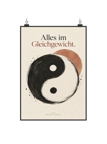 Plakat Yin-Yang minimalistisch Design mit Spruch in Weiß