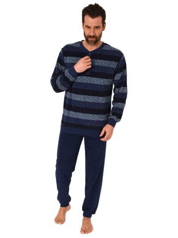 NORMANN Frottee Schlafanzug Bündchen Blockstreifen - 75481 in marine