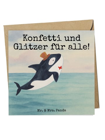 Mr. & Mrs. Panda Glückwunschkarte Orca Zylinder Design mit Spruch in Weiß