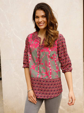 Sieh an! Longbluse in pink-khaki-bedruckt