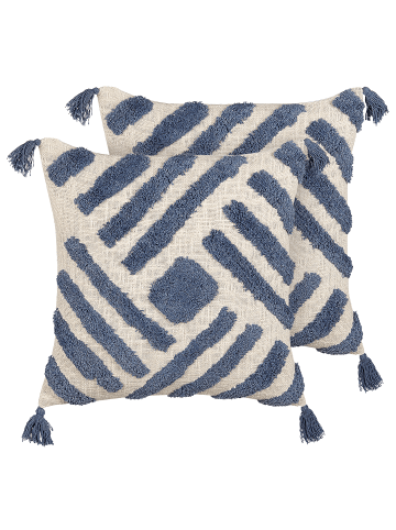 Beliani 2er-Set Dekokissen JACARANDA in Blau/Beige