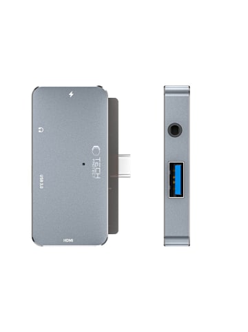 TechProtect V6 USB-C Hub 4in1 HDMI PD100W Grau