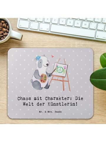 Mr. & Mrs. Panda Ergonomisches Mauspad Künstlerin Chaos mit Spruch in Grau Pastell