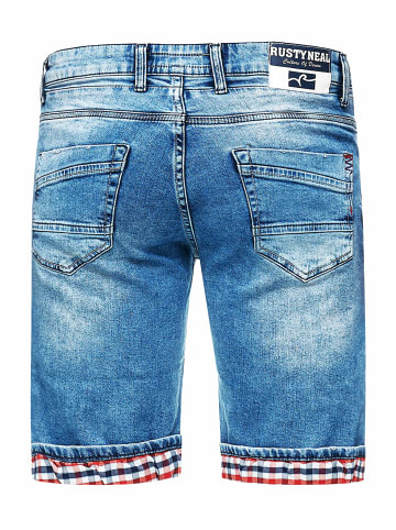 Rusty Neal Light Blue Used "NOXON" Bermuda Jeans Shorts in Blau