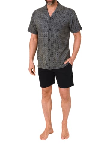 NORMANN kurzarm Schlafanzug Shorty Pyjama zum durchknöpfen in dunkelgrau