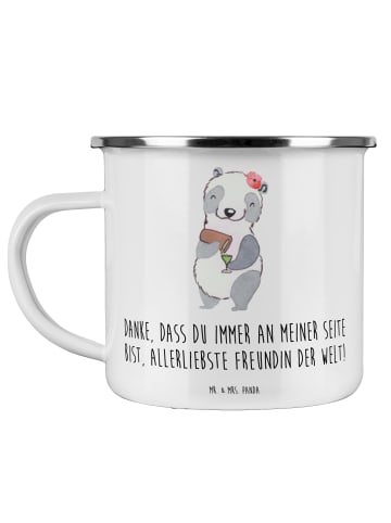 Mr. & Mrs. Panda Emaille Tasse Beste Freundin mit Spruch in Weiß