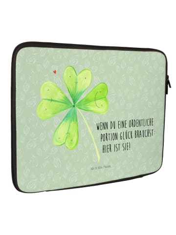 Mr. & Mrs. Panda Laptop Tasche Blume Kleeblatt mit Spruch in Blattgrün