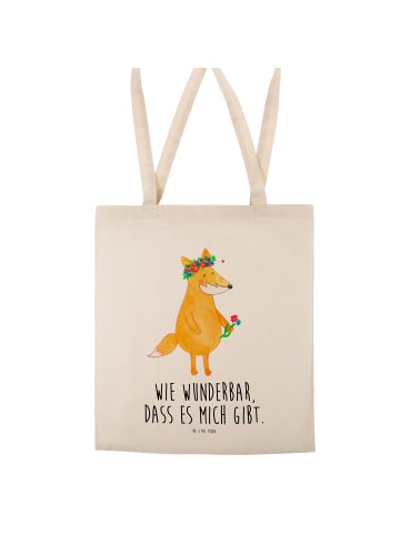 Mr. & Mrs. Panda Tasche Fuchs Blumen mit Spruch in Creme