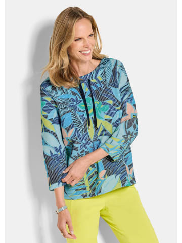 GOLDNER Kurzgröße:  Druckpullover mit Dschungel-Design in blau / grün / gemustert