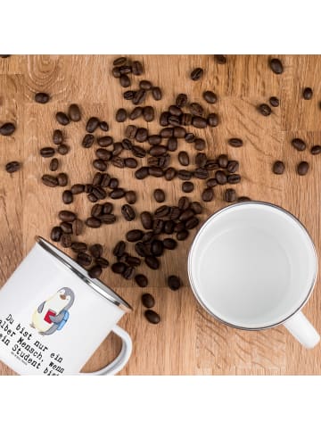 Mr. & Mrs. Panda Camping Emaille Tasse Student Herz mit Spruch in Weiß