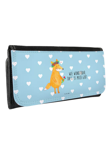 Mr. & Mrs. Panda Portemonnaie für Damen Fuchs Blumen mit Spruch in Türkis Pastell