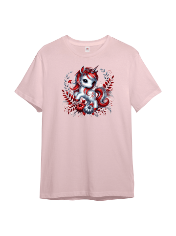 PAULGOS Kinder T-Shirt, Einhorn mit Blumen in Rosa