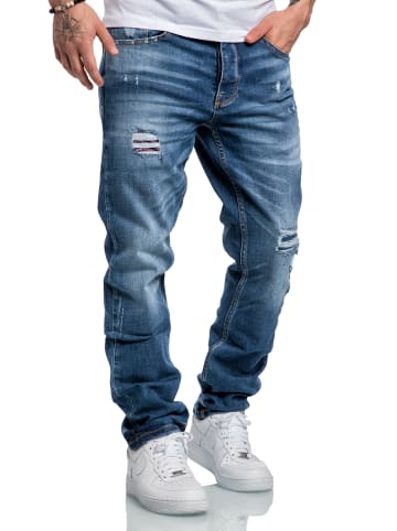 Amaci&Sons Regular Fit Destroyed Jeans KANSAS in Hellblau (Patches)