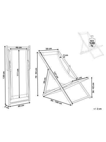 Beliani Gartenliege LOCRI II in Grau/Weiß - (W) 60 x (H) 79 x (L) 95 cm