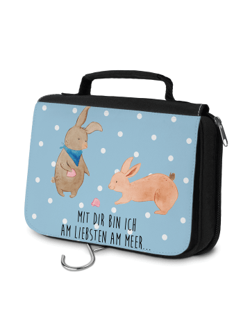 Mr. & Mrs. Panda Kosmetiktasche Hasen Muschel mit Spruch in Blau Pastell