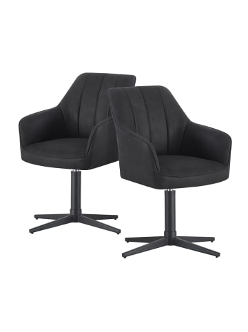 DUBI Möbel 2er-Set: Drehstuhl THOMAS-NIKA in Wildleder-Schwarz - (B)57 x (H)85 x  (T)62 cm