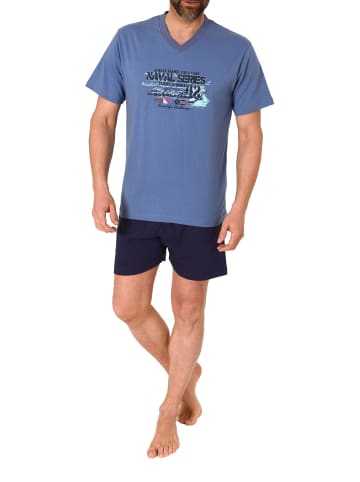 NORMANN kurzarm Schlafanzug Shorty Pyjama schnitt - 77257 in blau