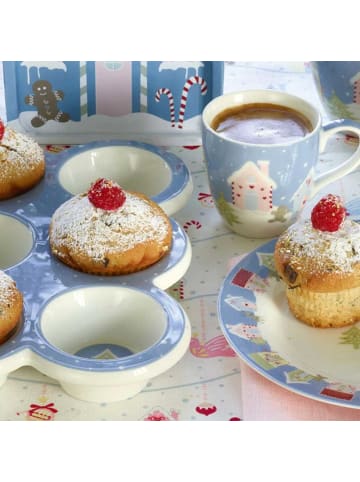 Greengate Muffinform LAURA CHRISTMAS DUSTY BLUE Blau Keramik 27x19 cm