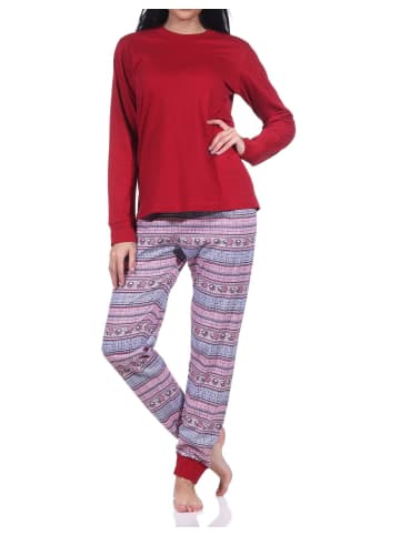 NORMANN langarm Schlafanzug Bündchen Pyjama Ethnolook - 83327 in rot