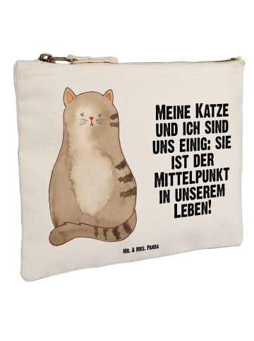 Mr. & Mrs. Panda Schminktasche Katze Sitzen mit Spruch in Weiß