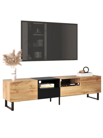 ABRIHOME Moderner TV-Schrank in Holz-Schwarz – 190cm mit Stauraum und robusten Füßen
