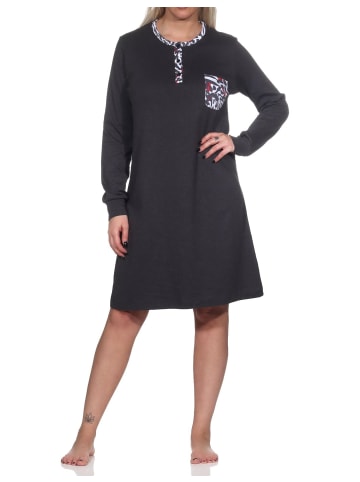 NORMANN Kuschel interlock langarm Nachthemd Bündchen Animalprint - 82170 in anthrazit