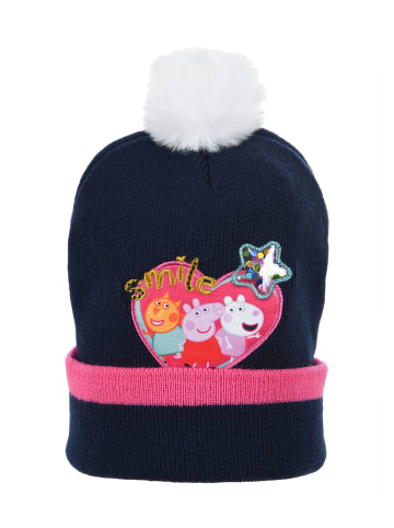 Peppa Pig Wintermütze Strick mit Bommel in Dunkel-Blau