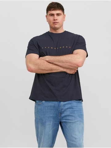 Jack & Jones Logo T-Shirt Kurzarm Shirt Plus Size Übergröße JJESTAR in Dunkelblau