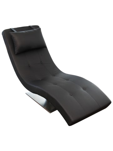 SalesFever Relaxliege modern mit Nackenkissen und Edelstahl-Fuß aus Kunstleder in Schwarz