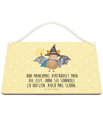Mr. & Mrs. Panda Wandbild Holz Fledermaus Zauberer mit Spruch in Gelb Pastell