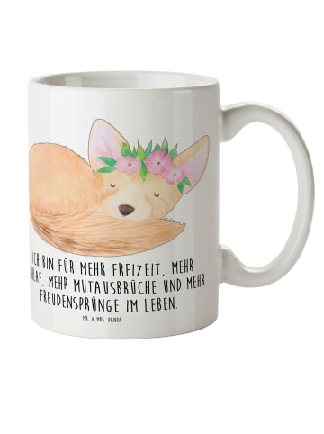 Mr. & Mrs. Panda Kaffeebecher Wüstenfuchs Blumen mit Spruch in Weiß