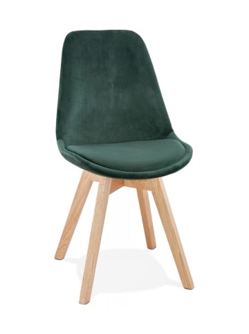 KADIMA DESIGN Retro Samt Stuhl mit Holzbeinen | Grün Polsterstuhl in Grün-Beige