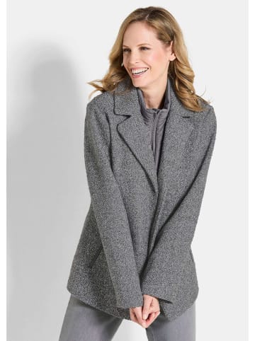 GOLDNER Bouclé-Jacke Moderne Wolljacke mit Steppeinsatz in grau / weiß / gemustert