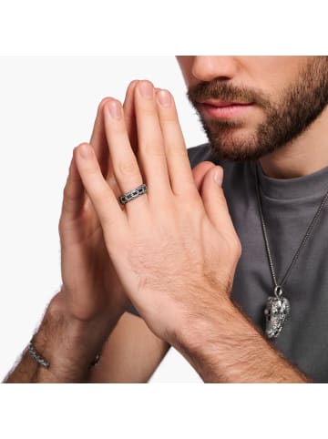 Thomas Sabo Ring Breit Krokodilpanzer Mit Steinen Silber Geschwärzt in silber, schwarz