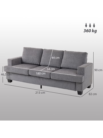 HOMCOM 3-Sitzer-Sofa-213L x 82B x 90H cm-Grau