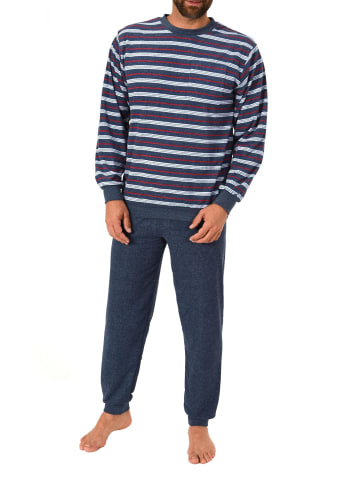 NORMANN Frottee Pyjama Schlafanzug lang Bündchen - 41777 in blau